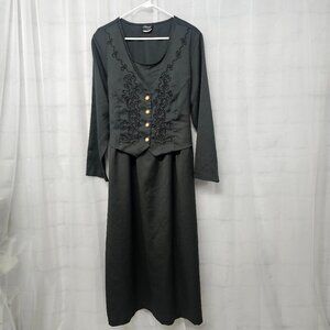 Vintage Basia Dress Green Maxi Grunge Goth Whimsigoth Boho Layered 20W